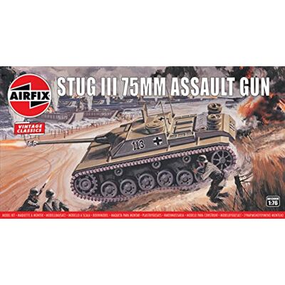 Airfix Vintage Classics Set – A01306V Stug III 75 mm Assault Gun – modellen tanks van kunststof voor volwassenen en kinderen vanaf 8 jaar, de set bevat 79 delen, schroeven en stickers – set Airfix Vintage Classics Set – A01306V Stug III 75 mm Assault Gun – modellen tanks van kunststof voor volwassenen en kinderen vanaf 8 jaar, de set bevat 79 delen, schroeven en stickers – set