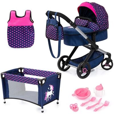 Bayer Design 17054AB XEO pop kinderwagenset, verstelbare handgreep, transformeerbaar, slaapzak, bed, kunststof accessoires Bayer Design 17054AB XEO pop kinderwagenset, verstelbare handgreep, transformeerbaar, slaapzak, bed, kunststof accessoires