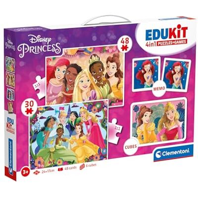 Clementoni Disney Princess 4-in-1 educatief speelgoed (kinderen puzzel 30 stukjes en 48 delen, 6 kubussen, 1 memo), voor kinderen van 3-5 jaar, gemaakt in Italië, 18297 Clementoni Disney Princess 4-in-1 educatief speelgoed (kinderen puzzel 30 stukjes en 48 delen, 6 kubussen, 1 memo), voor kinderen van 3-5 jaar, gemaakt in Italië, 18297