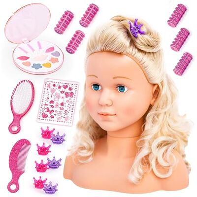 Bayer Design 90005AB Super Model styling- en make-uphoofd met accessoires, blond haar, 27 cm Bayer Design 90005AB Super Model styling- en make-uphoofd met accessoires, blond haar, 27 cm