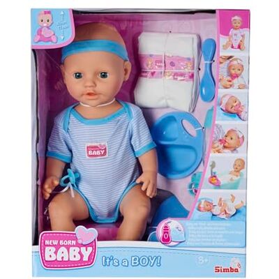 Simba 105030044 New Born Baby Pup blauw, drinkt en plast, 43 cm, vele accessoires, blauw Simba 105030044 New Born Baby Pup blauw, drinkt en plast, 43 cm, vele accessoires, blauw