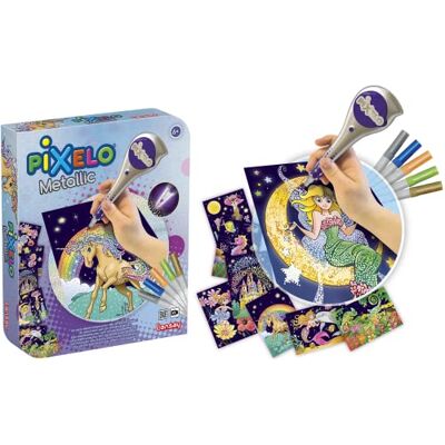 Lansay PIXELO Metallic Set Tekenset met gestippelde effecten en metallic kleuren Kleur van punten met elektronische pen voor kinderen vanaf 6 jaar 8 tekeningen Batterij niet inbegrepen Lansay PIXELO Metallic Set Tekenset met gestippelde effecten en metallic kleuren Kleur van punten met elektronische pen voor kinderen vanaf 6 jaar 8 tekeningen Batterij niet inbegrepen
