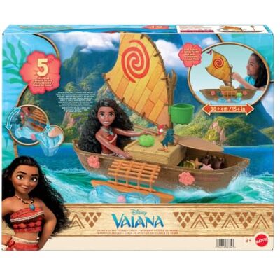 Mattel Disney JLN22 Vaiana's grote pirogue set met 5 speelzones, 9 accessoires, Heihei dierenfiguur en schommelschommel, geïnspireerd op de film Mattel Disney JLN22 Vaiana's grote pirogue set met 5 speelzones, 9 accessoires, Heihei dierenfiguur en schommelschommel, geïnspireerd op de film