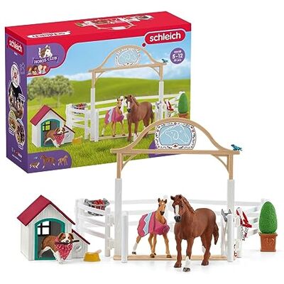 Schleich Hannah's paardenren met Ruby teef, set met 20 elementen, waaronder 2 -paarden, figuurset Schleich Hannah's paardenren met Ruby teef, set met 20 elementen, waaronder 2 -paarden, figuurset