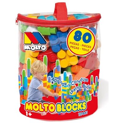 M MOLTO Tas met speelgoedblokken. bouwblokken. Blokken om te stapelen en te monteren. 60/80/150 stuks. (80 stuks, rood) M MOLTO Tas met speelgoedblokken. bouwblokken. Blokken om te stapelen en te monteren. 60/80/150 stuks. (80 stuks, rood)