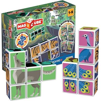 Geomag Magicube 145, jungledieren – bouwspel met magnetische kubussen, 6 kubussen Geomag Magicube 145, jungledieren – bouwspel met magnetische kubussen, 6 kubussen