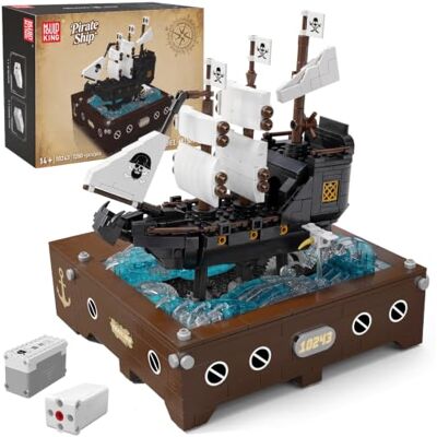 Mould King 10243 Piratenschip bouwset, 1280 delen, dynamisch model Black Pearl, bouwspeelgoed vanaf 14 jaar, piratenfans Mould King 10243 Piratenschip bouwset, 1280 delen, dynamisch model Black Pearl, bouwspeelgoed vanaf 14 jaar, piratenfans