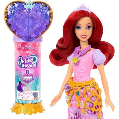 Mattel Disney Jewel Reveal Ariel prinsessen pop en accessoires met 8 verrassingen, waaronder een sieradendoosje in hartvorm, een kinderring en 9 op de film geïnspireerde speelementen, JHL49 Mattel Disney Jewel Reveal Ariel prinsessen pop en accessoires met 8 verrassingen, waaronder een sieradendoosje in hartvorm, een kinderring en 9 op de film geïnspireerde speelementen, JHL49