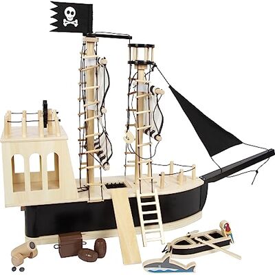 Small Foot piratenschip voor houten puppy's, breed speelschip met veel accessoires en functies, 12411 Small Foot piratenschip voor houten puppy's, breed speelschip met veel accessoires en functies, 12411