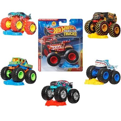 Hot Wheels Monster Trucks auto met reuzenwielen, 1:64 schaal voertuig (willekeurig model), kinderspeelgoed, FYJ44 Hot Wheels Monster Trucks auto met reuzenwielen, 1:64 schaal voertuig (willekeurig model), kinderspeelgoed, FYJ44