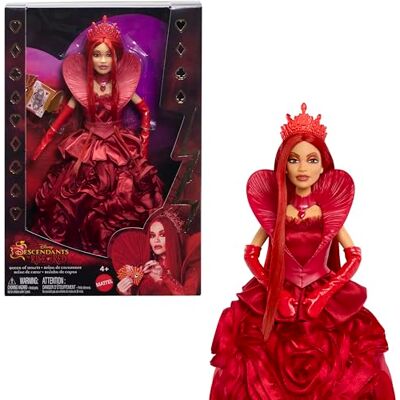 Mattel Disney Descendants 4: The rise of Red Hartenkoningin, pop met koninklijke look en op film geïnspireerde kleding, inclusief accessoires en sokkel, speelgoed voor kinderen, 4 jaar, HWV09 Mattel Disney Descendants 4: The rise of Red Hartenkoningin, pop met koninklijke look en op film geïnspireerde kleding, inclusief accessoires en sokkel, speelgoed voor kinderen, 4 jaar, HWV09