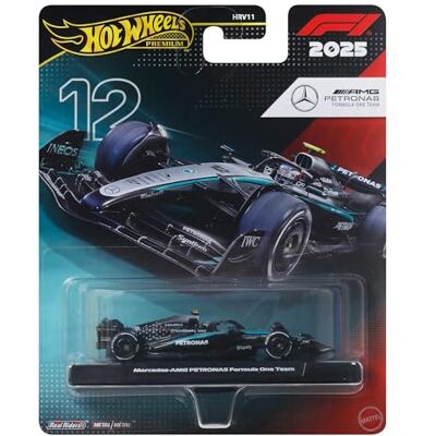 Hot Wheels Mercedes Benz Formule 1 voertuigen Kimi Antonelli #12 van gegoten metaal in schaal 1:64 om te verzamelen met Real Rider-banden, metalen carrosserie en chassis JKD92 Hot Wheels Mercedes Benz Formule 1 voertuigen Kimi Antonelli #12 van gegoten metaal in schaal 1:64 om te verzamelen met Real Rider-banden, metalen carrosserie en chassis JKD92