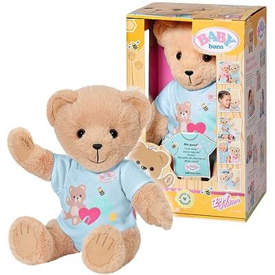 BABY born Bär Blue Strampler-Teddybeer knuffeldier, bewegend wapen pijp, draaibaar hoofd, wasbaar met handwas, met vriendschapsboek en stickerbogen BABY born Bär Blue Strampler-Teddybeer knuffeldier, bewegend wapen pijp, draaibaar hoofd, wasbaar met handwas, met vriendschapsboek en stickerbogen