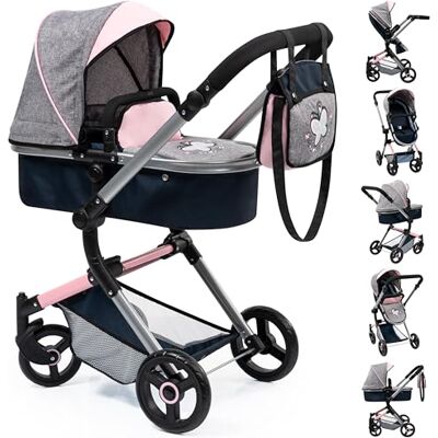 Bayer Design 18427AA Neo Vario poppenwagen, op meerdere manieren te gebruiken, opvouwbaar, verstelbaar, met tas, modern, blauw, jeans-grijs, roze Bayer Design 18427AA Neo Vario poppenwagen, op meerdere manieren te gebruiken, opvouwbaar, verstelbaar, met tas, modern, blauw, jeans-grijs, roze