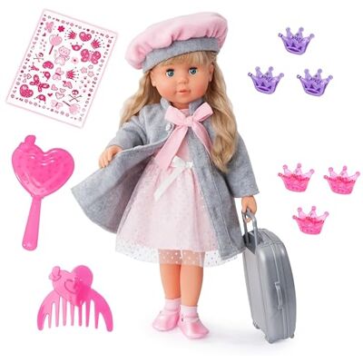 Bayer Design 94635AX Charlene functionele pop met haar en slapende ogen, 90 zinnen, 2 gedichten en 8 liedjes, 46 cm, met veel accessoires, 1,30 kg, roze, grijs Bayer Design 94635AX Charlene functionele pop met haar en slapende ogen, 90 zinnen, 2 gedichten en 8 liedjes, 46 cm, met veel accessoires, 1,30 kg, roze, grijs