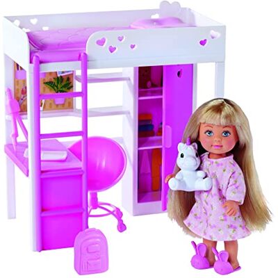 Simba 105733601 – Evi Love My Room, Poupée dans la chambre d'enfant avec lit mezzanine, bureau et armoire, avec accessoires, poupée de jeu de 12 cm, à partir de 3 ans Simba 105733601 – Evi Love My Room, Poupée dans la chambre d'enfant avec lit mezzanine, bureau et armoire, avec accessoires, poupée de jeu de 12 cm, à partir de 3 ans