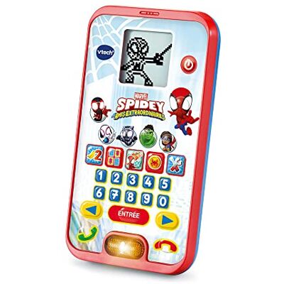 VTech Disney Junior Spidey, de educatieve smartphone van Spidey, mobiele telefoon voor kinderen met display met achtergrondverlichting, 4 spellen, interactief speelgoed, cadeau voor kinderen van 3 jaar tot 7 jaar inhoud in het Frans VTech Disney Junior Spidey, de educatieve smartphone van Spidey, mobiele telefoon voor kinderen met display met achtergrondverlichting, 4 spellen, interactief speelgoed, cadeau voor kinderen van 3 jaar tot 7 jaar inhoud in het Frans