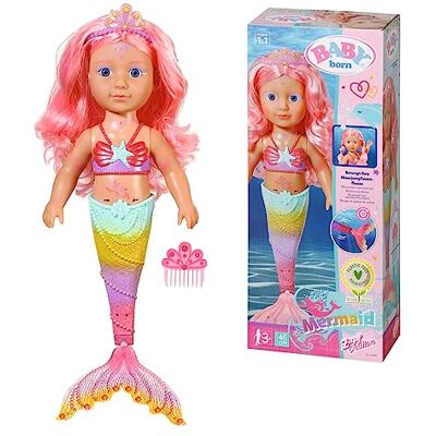 BABY born Little Sister Zeemeermin 46 cm grote zeemeermin pop met tatoeages op het lichaam, 1 staart die beweegt en mooi haar om het te stylen met 1 kam en 1 diadeem vanaf 3 jaar 833681 BABY born Little Sister Zeemeermin 46 cm grote zeemeermin pop met tatoeages op het lichaam, 1 staart die beweegt en mooi haar om het te stylen met 1 kam en 1 diadeem vanaf 3 jaar 833681