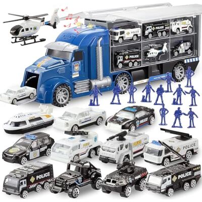 JOYIN 25-in-1 speelgoedset voor vrachtwagen met geluiden en lichten op vrachtwagen, autospeelgoed, verjaardagscadeau voor kinderen vanaf 3 jaar (politieauto's) JOYIN 25-in-1 speelgoedset voor vrachtwagen met geluiden en lichten op vrachtwagen, autospeelgoed, verjaardagscadeau voor kinderen vanaf 3 jaar (politieauto's)