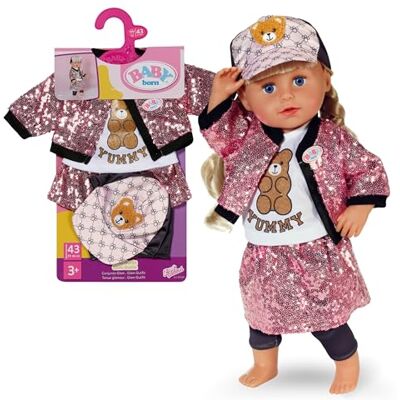 BABY born Glam outfit Met roze paillettenrok & jasje, shirt met teddyprint, muts en legging hoogwaardige poppenaccessoires kleding geschikt voor poppen van 43 cm BABY born Glam outfit Met roze paillettenrok & jasje, shirt met teddyprint, muts en legging hoogwaardige poppenaccessoires kleding geschikt voor poppen van 43 cm
