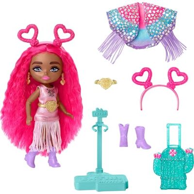 Barbie HPB19 Extra Mini Festivalpop, 14 cm, extra cool, reizen, met woestijnoutfit, franjes en accessoires voor vakantie, inclusief sokkel, speelgoed voor kinderen, jongeren, vanaf 6 jaar Barbie HPB19 Extra Mini Festivalpop, 14 cm, extra cool, reizen, met woestijnoutfit, franjes en accessoires voor vakantie, inclusief sokkel, speelgoed voor kinderen, jongeren, vanaf 6 jaar