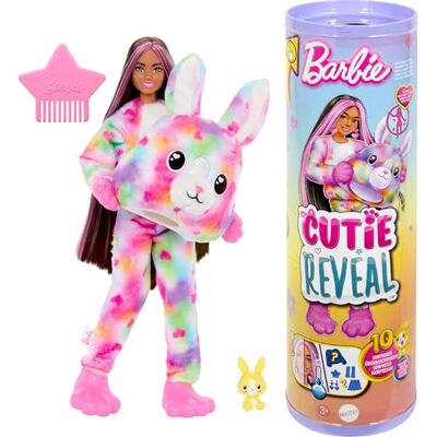 Barbie Cutie Reveal Pop en accessoires, met tie-dye pluche konijnenpak en 10 verrassingen, met kleurverandering, Color Dream serie, HRK38 Barbie Cutie Reveal Pop en accessoires, met tie-dye pluche konijnenpak en 10 verrassingen, met kleurverandering, Color Dream serie, HRK38