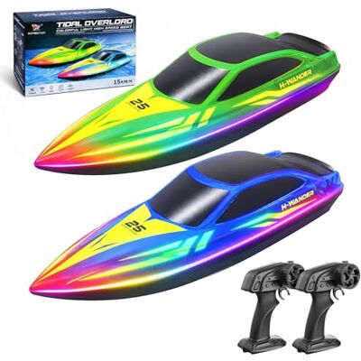 Cirmine RC-boten, 2 stuks, led, 7 modi, snelheid 15 km/u, afstandsbediening 2,4 GHz, zelfopstartend, batterij- en bereikwaarschuwingen, 4 oplaadbare batterijen, zwembad en meer, cadeau voor jongens en meisjes Cirmine RC-boten, 2 stuks, led, 7 modi, snelheid 15 km/u, afstandsbediening 2,4 GHz, zelfopstartend, batterij- en bereikwaarschuwingen, 4 oplaadbare batterijen, zwembad en meer, cadeau voor jongens en meisjes