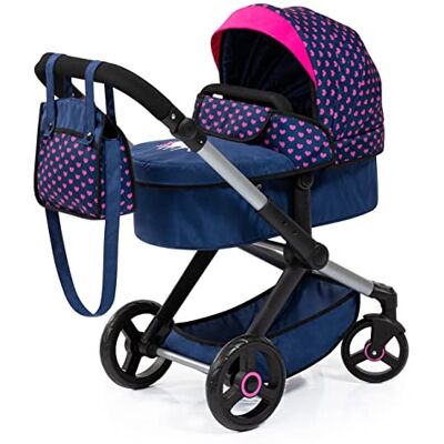 Bayer Design 17054AA Combi Xeo poppenwagen met tas, bordeaux, roze, sterren Bayer Design 17054AA Combi Xeo poppenwagen met tas, bordeaux, roze, sterren