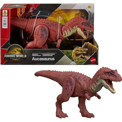 Mattel Jurassic World : Renaissance, Aucasaurus Rugissement féroce, dinosaure avec mouvement de mâchoire activé en bougeant la queue, attaque multidirectionnelle et son, jeu virtuel, JGB88 Mattel Jurassic World : Renaissance, Aucasaurus Rugissement féroce, dinosaure avec mouvement de mâchoire activé en bougeant la queue, attaque multidirectionnelle et son, jeu virtuel, JGB88
