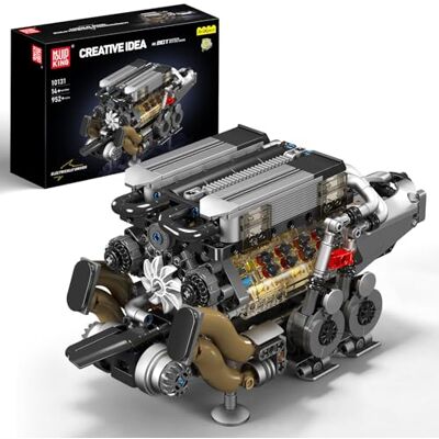 Mould King 10131 Technique W16 motorbouwset, klembouwstenen, functioneel binnenverbrandingsmotor model met accu, mini-motoren, STEM-speelgoed voor tieners (952 delen Mould King 10131 Technique W16 motorbouwset, klembouwstenen, functioneel binnenverbrandingsmotor model met accu, mini-motoren, STEM-speelgoed voor tieners (952 delen