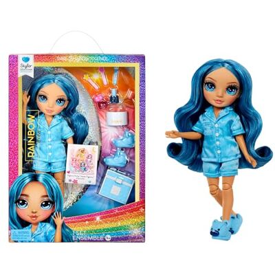 Rainbow High Junior High PJ Party Skyler (blauw) 22 cm grote pop met onesie, pantoffels en speelaccessoires speelgoed voor kinderen ideaal voor 4-12 jaar Rainbow High Junior High PJ Party Skyler (blauw) 22 cm grote pop met onesie, pantoffels en speelaccessoires speelgoed voor kinderen ideaal voor 4-12 jaar