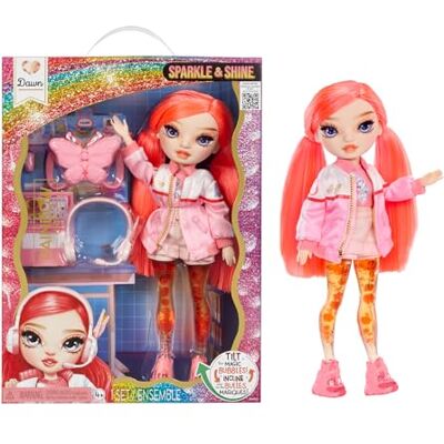 Rainbow High Sparkle & Shine Doll Dawn modepop 28 cm met koraalrood haar en magische bubbels in de benen, kleur, stijl, spel, verzamelbaar, kinderen van 4 tot 12 jaar en ouder Rainbow High Sparkle & Shine Doll Dawn modepop 28 cm met koraalrood haar en magische bubbels in de benen, kleur, stijl, spel, verzamelbaar, kinderen van 4 tot 12 jaar en ouder