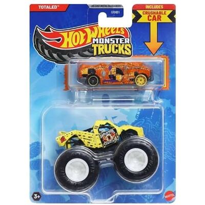 Hot Wheels Monster Trucks serie Totaled met verpletbare auto, gegoten voertuig, schaal 1:64 Hot Wheels Monster Trucks serie Totaled met verpletbare auto, gegoten voertuig, schaal 1:64