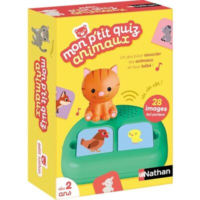 Nathan Mon P'tit Quiz Dieren Educatief elektronisch spel Leer schreeuwen, baby's en dieren herkennen en associëren Spreekt, Vragen stelt en corrigeert zichzelf Vanaf 2 jaar Nathan Mon P'tit Quiz Dieren Educatief elektronisch spel Leer schreeuwen, baby's en dieren herkennen en associëren Spreekt, Vragen stelt en corrigeert zichzelf Vanaf 2 jaar