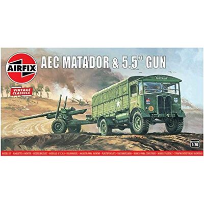 Airfix Vintage Classics Set – A01314V AEC Matador & Pistool 14 cm – modellen kunststof tanks voor volwassenen en kinderen vanaf 8 jaar, de set bevat 67 delen, spruet en stickers Airfix Vintage Classics Set – A01314V AEC Matador & Pistool 14 cm – modellen kunststof tanks voor volwassenen en kinderen vanaf 8 jaar, de set bevat 67 delen, spruet en stickers