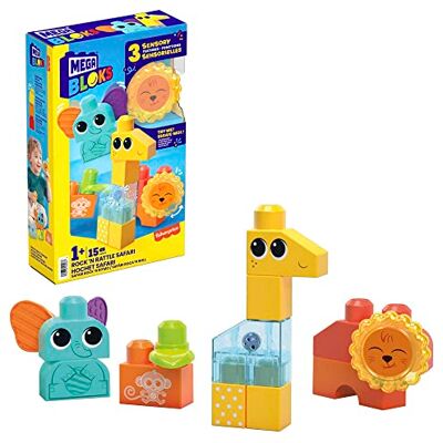 Mega Bloks Zintuiglijke bouwset voor peuters met 15 grote bouwstenen en speciale vormblokken, kinderspeelgoed, vanaf 1 tot 3 jaar, HKN42, Safari Mega Bloks Zintuiglijke bouwset voor peuters met 15 grote bouwstenen en speciale vormblokken, kinderspeelgoed, vanaf 1 tot 3 jaar, HKN42, Safari