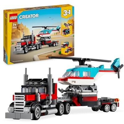 Lego Creator 31146 De aanhangwagen met helikopter 31146 Bouwset voor jongens vanaf 7 jaar, voertuigset, vliegtuig en tankwagen, Hot Rod en SUV, cadeau-idee, 270 stuks Lego Creator 31146 De aanhangwagen met helikopter 31146 Bouwset voor jongens vanaf 7 jaar, voertuigset, vliegtuig en tankwagen, Hot Rod en SUV, cadeau-idee, 270 stuks