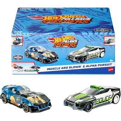 Hot Wheels Set van 2 voertuigen met terugwrijving, high-performance voertuigen, om te verzamelen, met rolomatische motor, deur of motorkap die kan worden geopend, vanaf 3 jaar, modellen kunnen variëren, HPR91 Hot Wheels Set van 2 voertuigen met terugwrijving, high-performance voertuigen, om te verzamelen, met rolomatische motor, deur of motorkap die kan worden geopend, vanaf 3 jaar, modellen kunnen variëren, HPR91