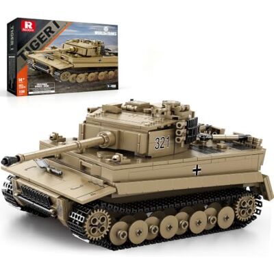 Reobrix Tiger I militaire tankbouwspeelgoedset voor volwassenen, schaal 1 1:28 tankbouwstenen, modelbouwset, Duitse tank, militair voertuig, WW2, bouwstenen voor Reobrix Tiger I militaire tankbouwspeelgoedset voor volwassenen, schaal 1 1:28 tankbouwstenen, modelbouwset, Duitse tank, militair voertuig, WW2, bouwstenen voor