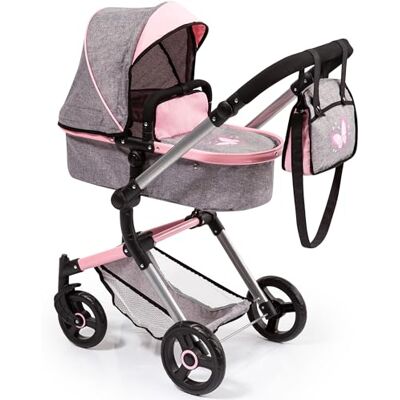 Bayer Design 18433AA Neo Vario poppenwagen, converteerbaar, opvouwbaar, tas, verstelbaar, modern, jeans-grijs, roze Bayer Design 18433AA Neo Vario poppenwagen, converteerbaar, opvouwbaar, tas, verstelbaar, modern, jeans-grijs, roze