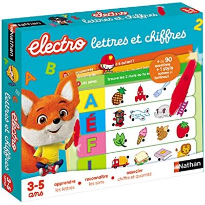 Nathan – elektrische letters en cijfers – leren van letters, tonen, cijfers en hoeveelheden – elektronisch leerspel – 1 geluids- en lichtpen inbegrepen – voor kinderen van 3 tot 5 jaar Nathan – elektrische letters en cijfers – leren van letters, tonen, cijfers en hoeveelheden – elektronisch leerspel – 1 geluids- en lichtpen inbegrepen – voor kinderen van 3 tot 5 jaar