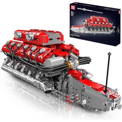 Mould King V12 motorbouwsteenset, werkende V12 motormodelset, MOC technische modelbouwset met accu en motor, bouwstenen Mould King V12 motorbouwsteenset, werkende V12 motormodelset, MOC technische modelbouwset met accu en motor, bouwstenen