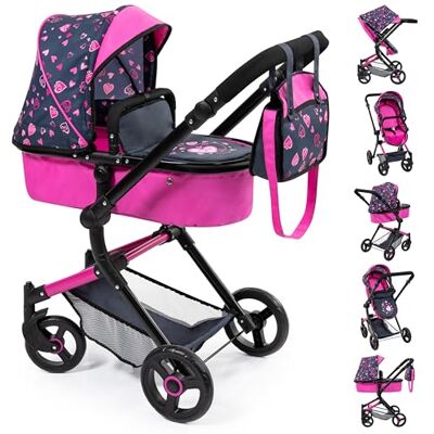 Bayer Design 18418AA Neo Vario poppenwagen, converteerbaar, opvouwbaar, tas, verstelbaar, modern, zwart, roze Bayer Design 18418AA Neo Vario poppenwagen, converteerbaar, opvouwbaar, tas, verstelbaar, modern, zwart, roze