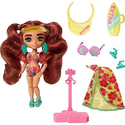 Barbie HPB18 Mini-pop, extra coole beweegbare reispop, met tropische print, 14 cm, inclusief accessoires, speelgoed voor kinderen, vanaf 3 jaar Barbie HPB18 Mini-pop, extra coole beweegbare reispop, met tropische print, 14 cm, inclusief accessoires, speelgoed voor kinderen, vanaf 3 jaar