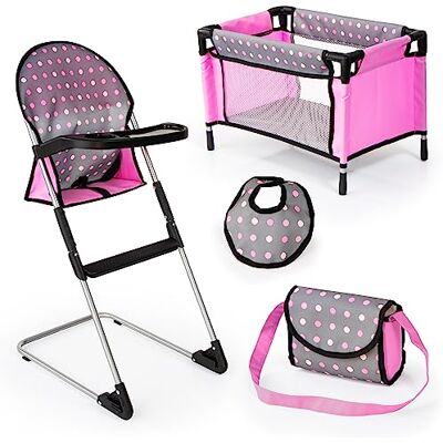 Bayer Design 63266AB poppenkinderstoel, poppenbed, tas, slabbetje, poppenaccessoires, speelset vanaf 3 jaar Bayer Design 63266AB poppenkinderstoel, poppenbed, tas, slabbetje, poppenaccessoires, speelset vanaf 3 jaar