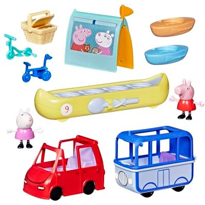 Peppa Pig Peppa Reizen: avonturen in de natuur, 2 figuren met mini-auto, bus, boten, tent en nog veel meer, kleuterspeelgoed, vanaf 3 jaar Peppa Pig Peppa Reizen: avonturen in de natuur, 2 figuren met mini-auto, bus, boten, tent en nog veel meer, kleuterspeelgoed, vanaf 3 jaar