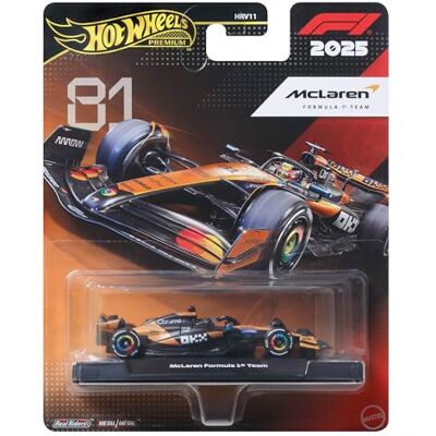 Hot Wheels Formule 1 McLaren Oscar Piastri #81, premium raceauto van gegoten metaal op schaal 1:64, verzamelobject met Real Riders banden, carrosserie en metalen chassis, JKD81 Hot Wheels Formule 1 McLaren Oscar Piastri #81, premium raceauto van gegoten metaal op schaal 1:64, verzamelobject met Real Riders banden, carrosserie en metalen chassis, JKD81