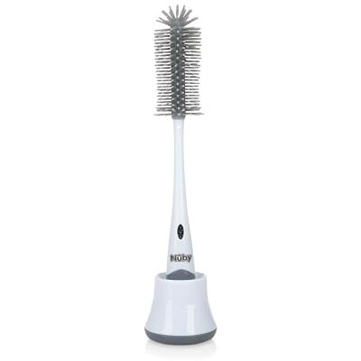 Nuby 2-in-1 reinigingsborstel voor flesjes en zuigers met hygiënische houder, wit Nuby 2-in-1 reinigingsborstel voor flesjes en zuigers met hygiënische houder, wit
