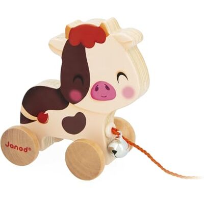 Janod Houten koe om te lopen met belletje, speelgoed om te trekken en te duwen, motoriek en fantasie, 50 cm, geschikt voor kleine handen, FSC-gecertificeerd, vanaf 12 maanden, J03324, bruin Janod Houten koe om te lopen met belletje, speelgoed om te trekken en te duwen, motoriek en fantasie, 50 cm, geschikt voor kleine handen, FSC-gecertificeerd, vanaf 12 maanden, J03324, bruin