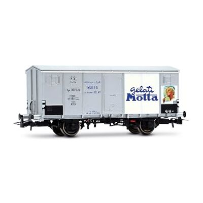 Rivarossi HR6711 FS, 2-assige koelwagen Hgb, metalen constructie, zilveren "Gelati Motta", Ep. III spoorwegwagen Rivarossi HR6711 FS, 2-assige koelwagen Hgb, metalen constructie, zilveren "Gelati Motta", Ep. III spoorwegwagen